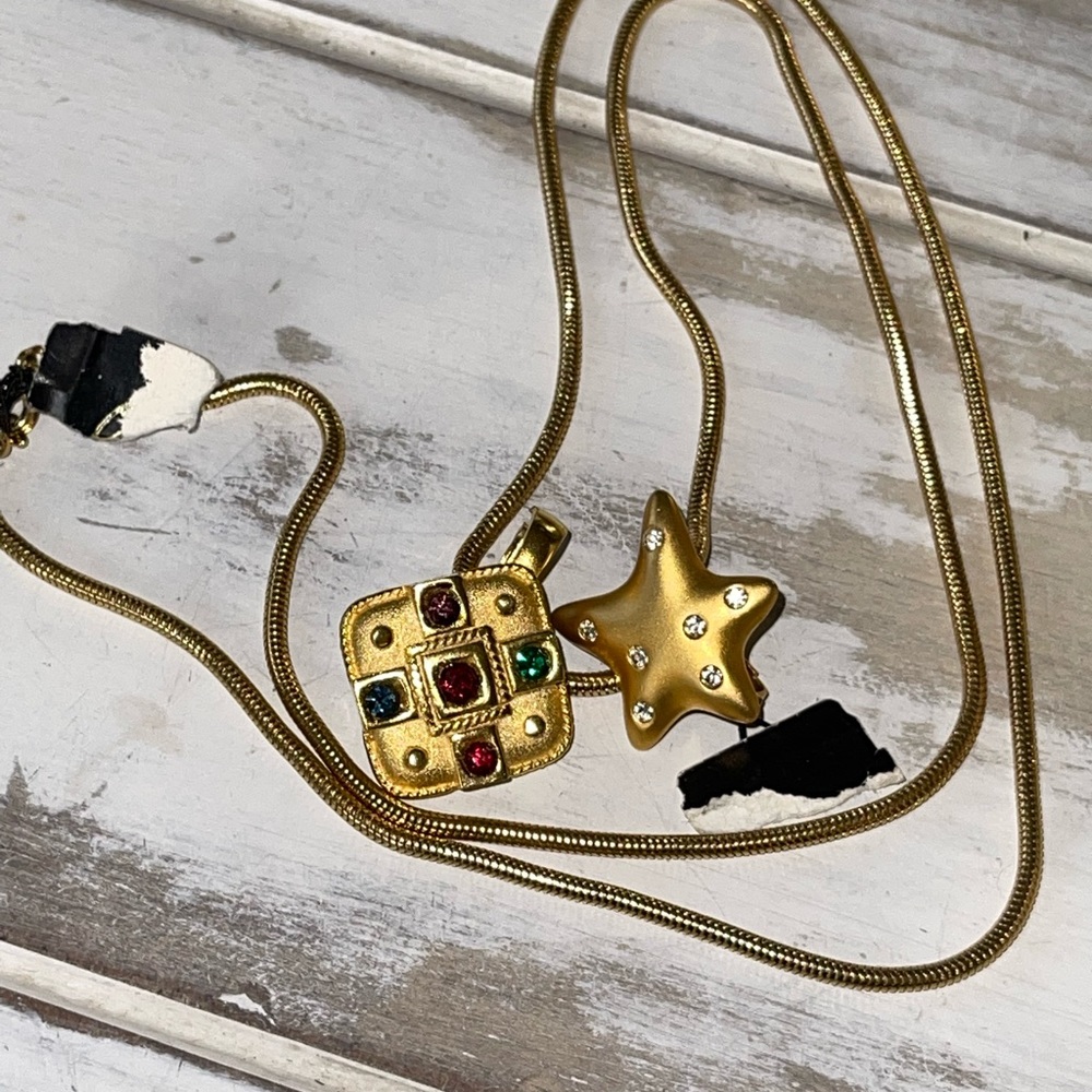 Cookie Lee Long Necklace gold-tone w/ Colorful Rhinestones